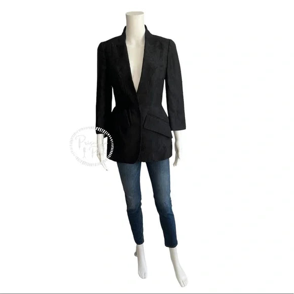 Alexander McQueen Black Silk Honeycomb and Bee Embroidered Blazer Jacket IT 40