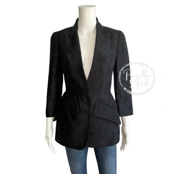 Alexander McQueen Black Silk Honeycomb and Bee Embroidered Blazer Jacket IT 40