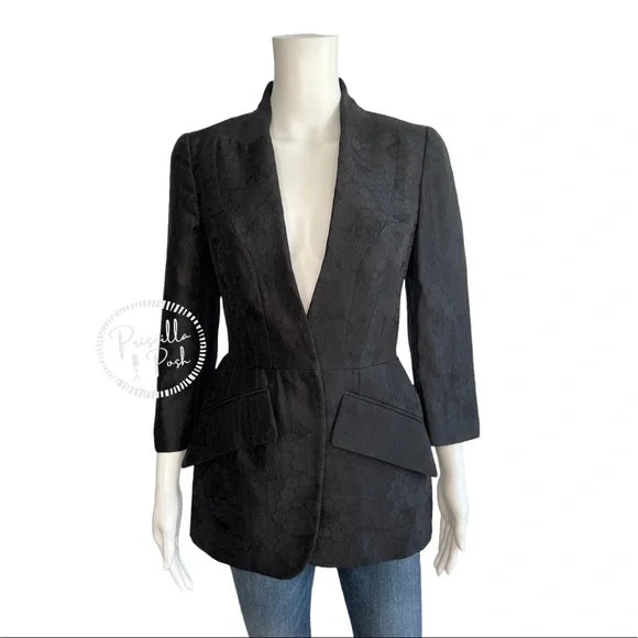 Alexander McQueen Black Silk Honeycomb and Bee Embroidered Blazer Jacket IT 40