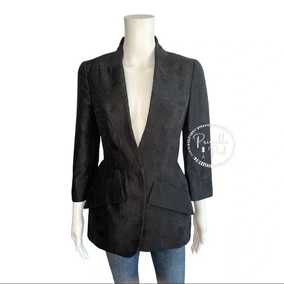 Alexander McQueen Black Silk Honeycomb and Bee Embroidered Blazer Jacket IT 40