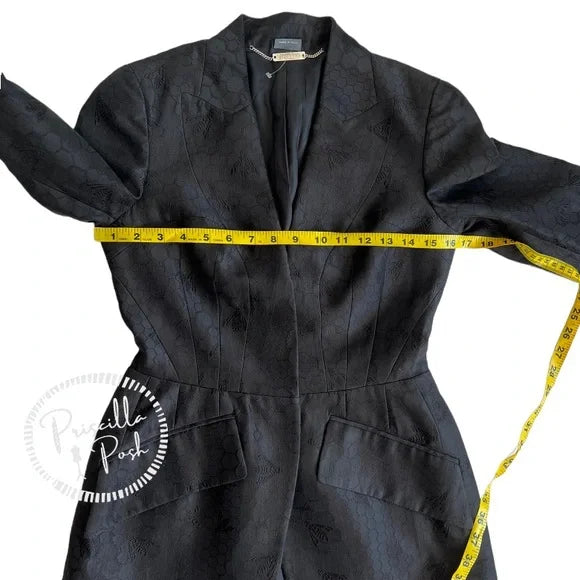 Alexander McQueen Black Silk Honeycomb and Bee Embroidered Blazer Jacket IT 40