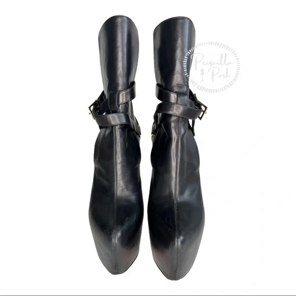 Christian Louboutin Equestria Heel-Plate Red Black Leather Platform Ankle Boots 37