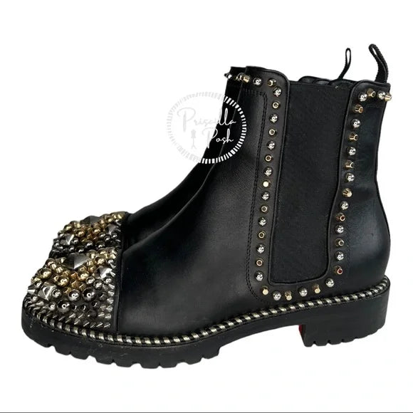 Christian Louboutin Chasse A Clou Studded Cap Toe Chelsea Booties Blac Priscilla Posh