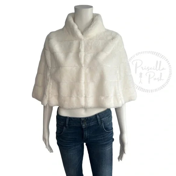 NWT BCBGMaxazria Ivory White Faux Fur Shrug Wrap Capelet Jacket Bridal Stole