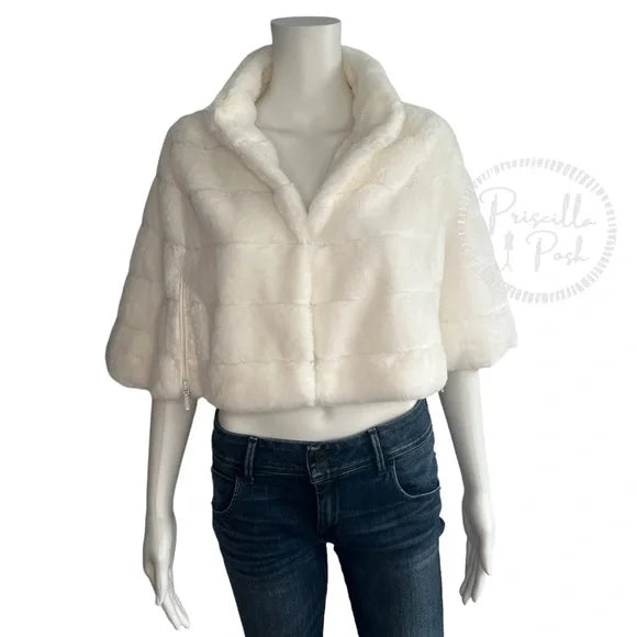 NWT BCBGMaxazria Ivory White Faux Fur Shrug Wrap Capelet Jacket Bridal Stole