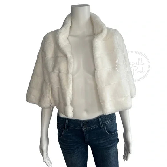 NWT BCBGMaxazria Ivory White Faux Fur Shrug Wrap Capelet Jacket Bridal Stole