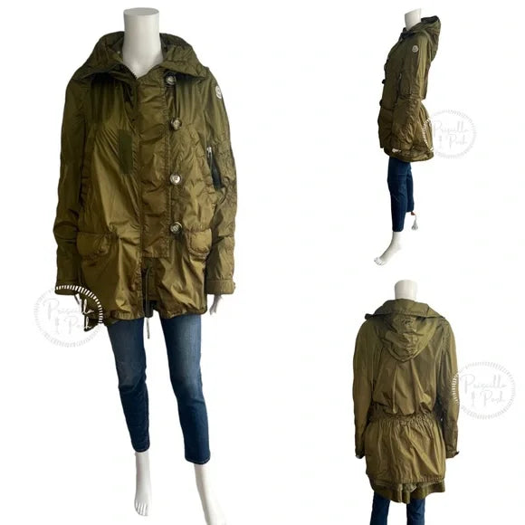 Moncler Women's Olive Green Sora Parka Long Jacket Parka Peplum Wind Jacket Rain