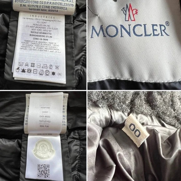 Moncler Black Long Down Parka Puffer with Shearling Trim XS