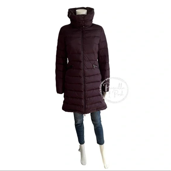 Moncler Purple Quilted Long Puffer Jacket Flammette Long Down Jacket With Hood