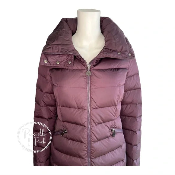 Moncler Purple Quilted Long Puffer Jacket Flammette Long Down Jacket With Hood