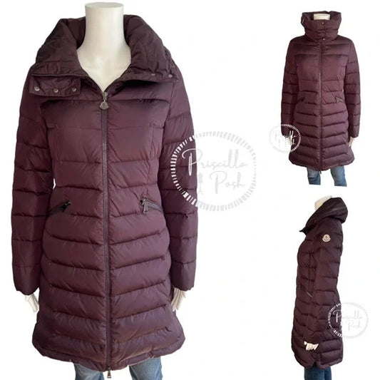 Moncler Purple Quilted Long Puffer Jacket Flammette Long Down Jacket With Hood