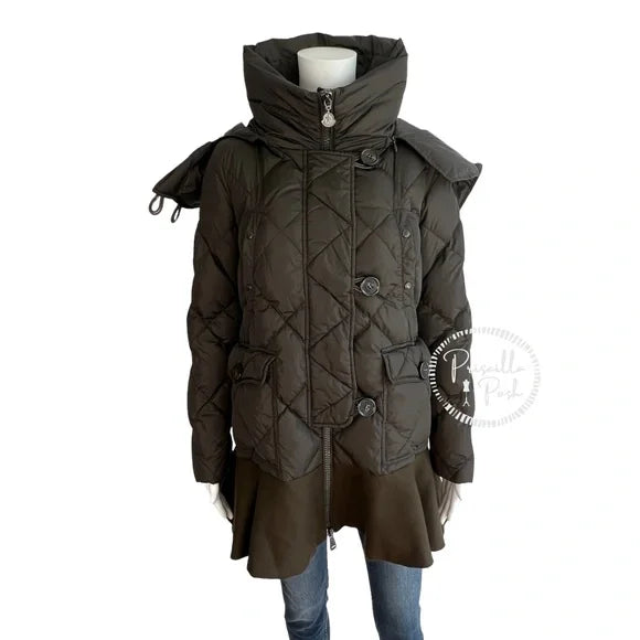 Moncler Vauloge Quilted Parka Jacket With Flounce Hem Olive Green Puffer Jacket