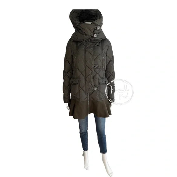 Moncler Vauloge Quilted Parka Jacket With Flounce Hem Olive Green Puffer Jacket