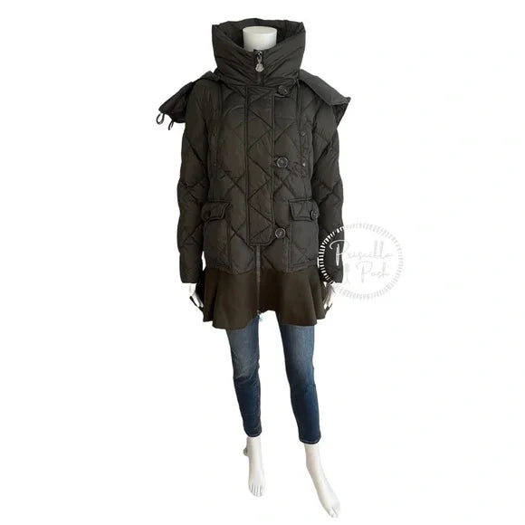 Moncler Vauloge Quilted Parka Jacket With Flounce Hem Olive Green Puffer Jacket