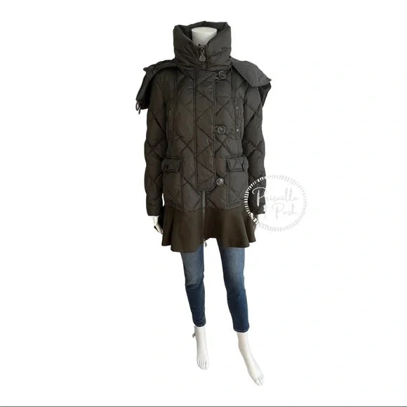 Moncler Vauloge Quilted Parka Jacket With Flounce Hem Olive Green Puffer Jacket