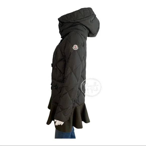 Moncler Vauloge Quilted Parka Jacket With Flounce Hem Olive Green Puffer Jacket