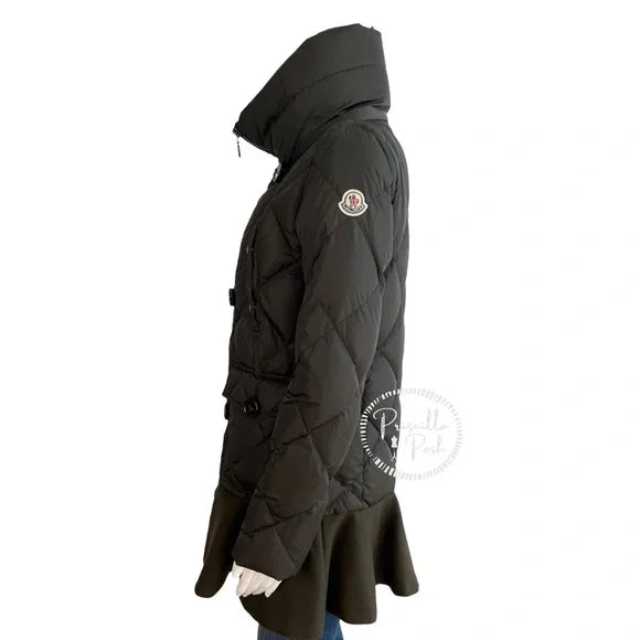 Moncler Vauloge Quilted Parka Jacket With Flounce Hem Olive Green Puffer Jacket