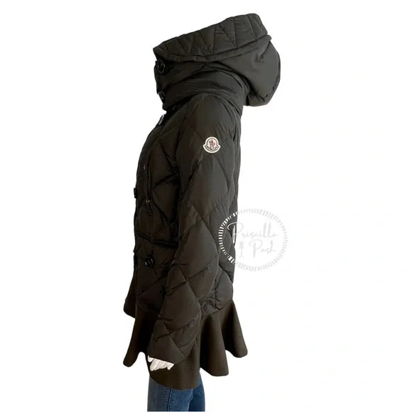 Moncler Vauloge Quilted Parka Jacket With Flounce Hem Olive Green Puffer Jacket