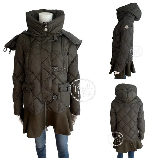 Moncler Vauloge Quilted Parka Jacket With Flounce Hem Olive Green Puffer Jacket