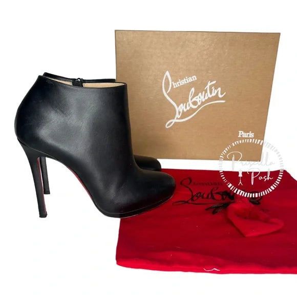 Christian Louboutin Black Leather Platform Bella Top Ankle Boots 120mm Booties 38