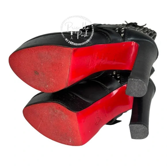 Christian Louboutin Marisa Silver Studded Boots Combat Platform Heeled Boots 38
