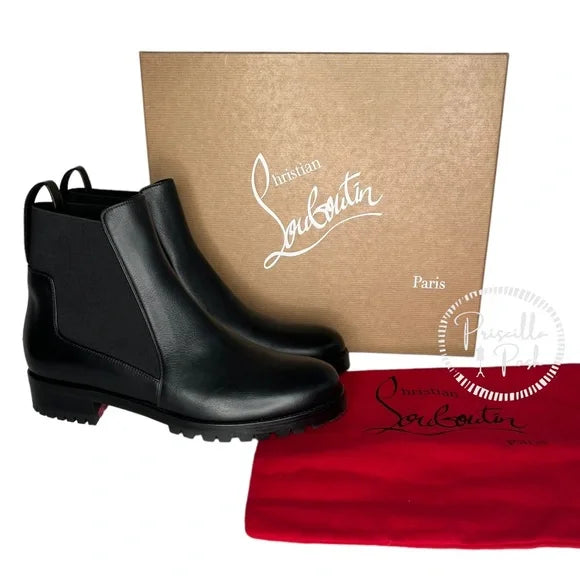 NWB Christian Black Leather Chelsea Lug Sole Boots ankle Booties New in Box 39