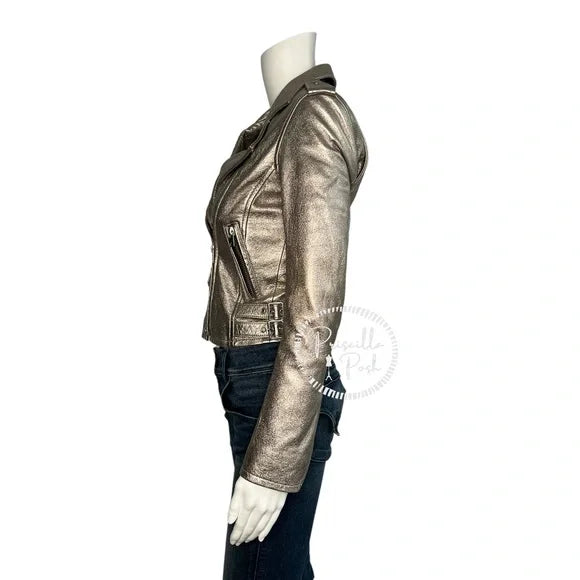 IRO Ashville Cropped Metallic Leather Jacket Silver 36
