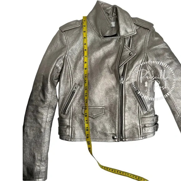 IRO Ashville Cropped Metallic Leather Jacket Silver 36