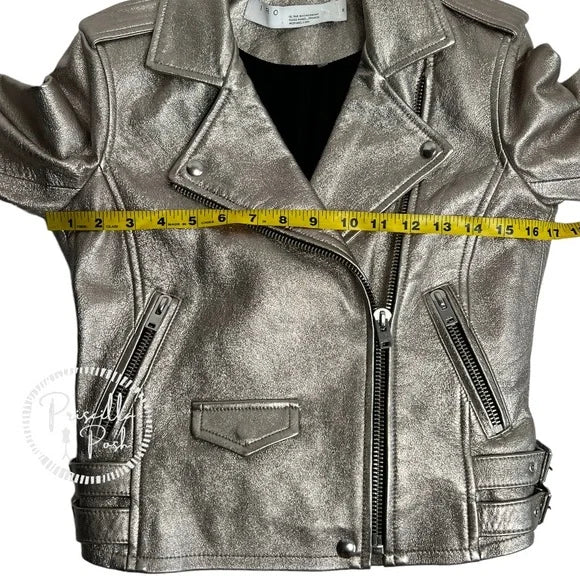 IRO Ashville Cropped Metallic Leather Jacket Silver 36
