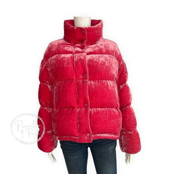 Moncler Pink Velvet Down Puffer Coat Puffer Jacket
