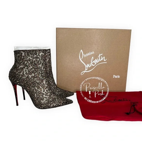 Christian Louboutin Nancy 100 Embellished Lace-trimmed Flocked Tulle Ankle Boots 36.5