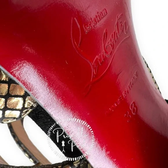 Christian Louboutin Mehari Snake-Print Suede Red Sole Bootie 38 Gold Black
