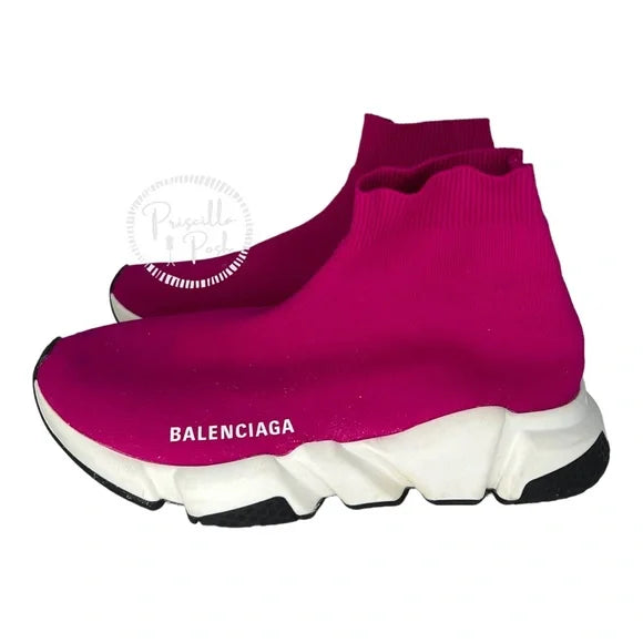 Balenciaga Speed 2.0 Sneaker in dark pink recycled knit, white and black sole 8