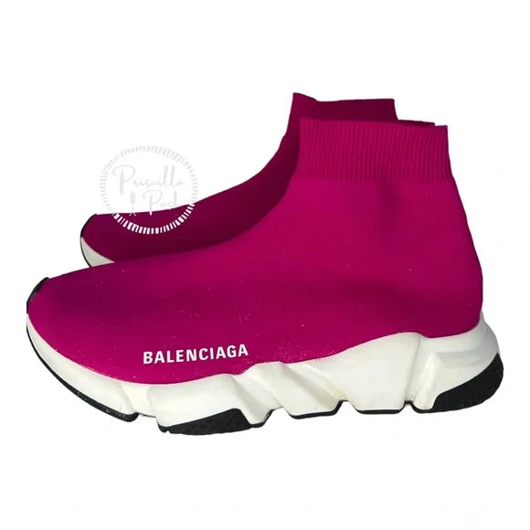 Balenciaga Speed 2.0 Sneaker in dark pink recycled knit, white and black sole 8