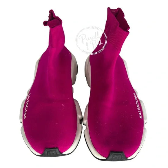 Balenciaga Speed 2.0 Sneaker in dark pink recycled knit, white and black sole 8