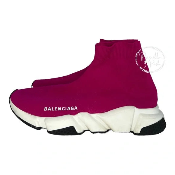 Balenciaga Speed 2.0 Sneaker in dark pink recycled knit, white and black sole 8