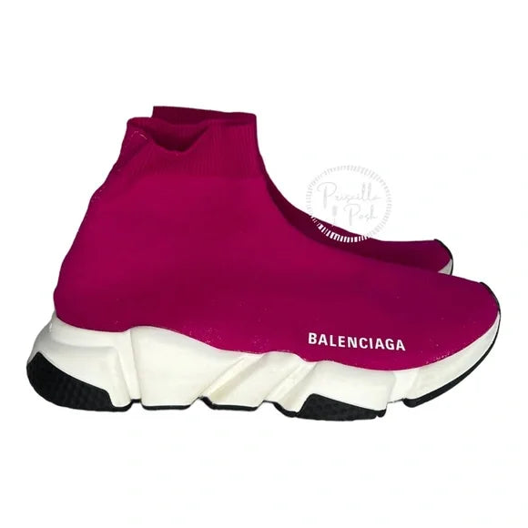 Balenciaga Speed 2.0 Sneaker in dark pink recycled knit, white and black sole 8