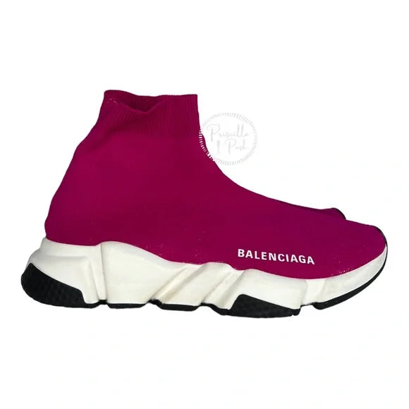 Balenciaga Speed 2.0 Sneaker in dark pink recycled knit, white and black sole 8