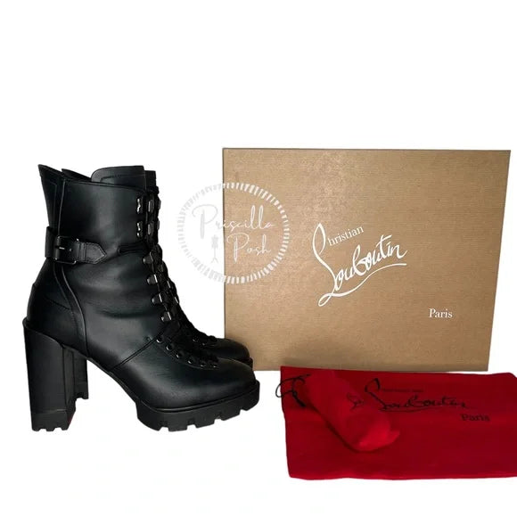 Christian Louboutin Macademia Calfskin Red Sole Biker Platform Booties