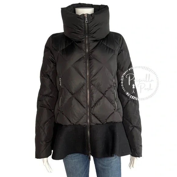 Moncler Black Peplum Hem Goose Down Puffer Jacket Puffer Coat Flounce Hem Medium