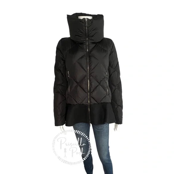 Moncler Black Peplum Hem Goose Down Puffer Jacket Puffer Coat Flounce Hem Medium