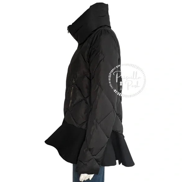 Moncler Black Peplum Hem Goose Down Puffer Jacket Puffer Coat Flounce Hem Medium