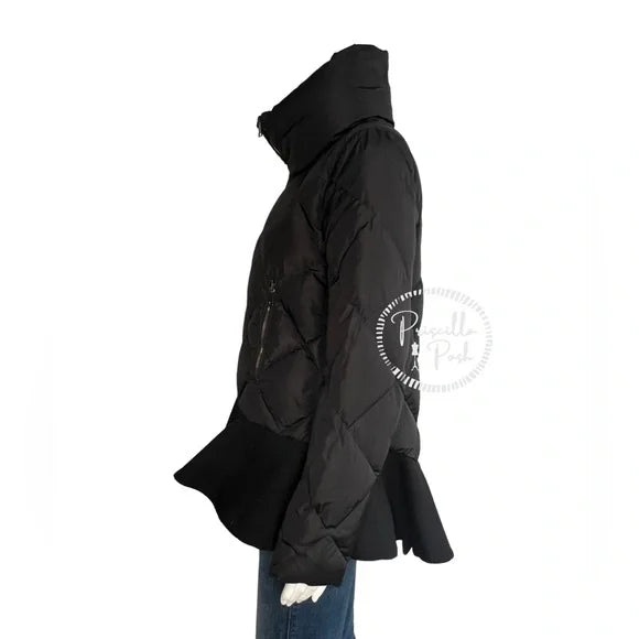 Moncler Black Peplum Hem Goose Down Puffer Jacket Puffer Coat Flounce Hem Medium