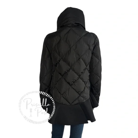 Moncler Black Peplum Hem Goose Down Puffer Jacket Puffer Coat Flounce Hem Medium