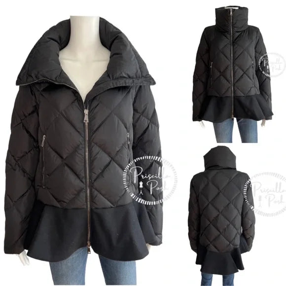Moncler Black Peplum Hem Goose Down Puffer Jacket Puffer Coat Flounce Hem Medium