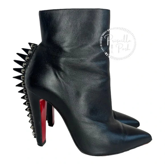 Christian Louboutin Black Leather Ankle Boots “Electroboot” 100 Spike Stud 36