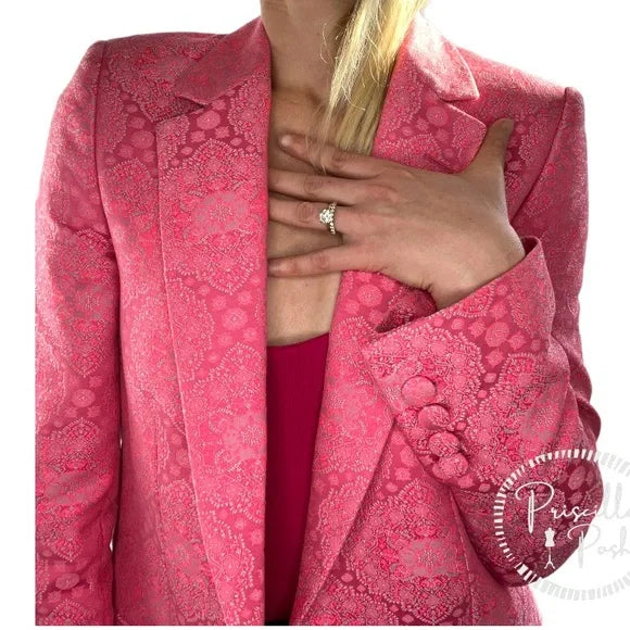 Stella McCartney Bright Pink Floral Paisley Jacquard Long Line Blazer Jacket