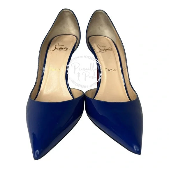 Christian Louboutin Iriza Patent Leather D'Orsay Pumps Blue Patent leather heels