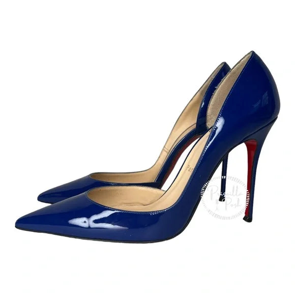 Christian Louboutin Iriza Patent Leather D'Orsay Pumps Blue Patent leather heels
