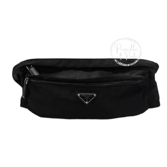 Prada Black Belt Bag Waist Bag Triangle Logo Nylon and Leather Silver Buckle